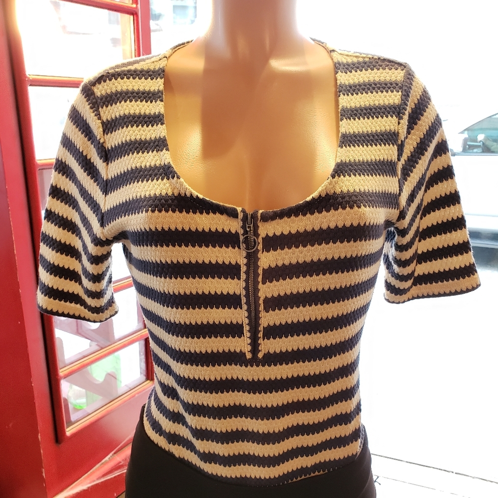 Stripped Body Suit w Zipper LARGE